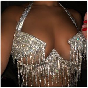 Jorden dime fringe rhinestone bra
